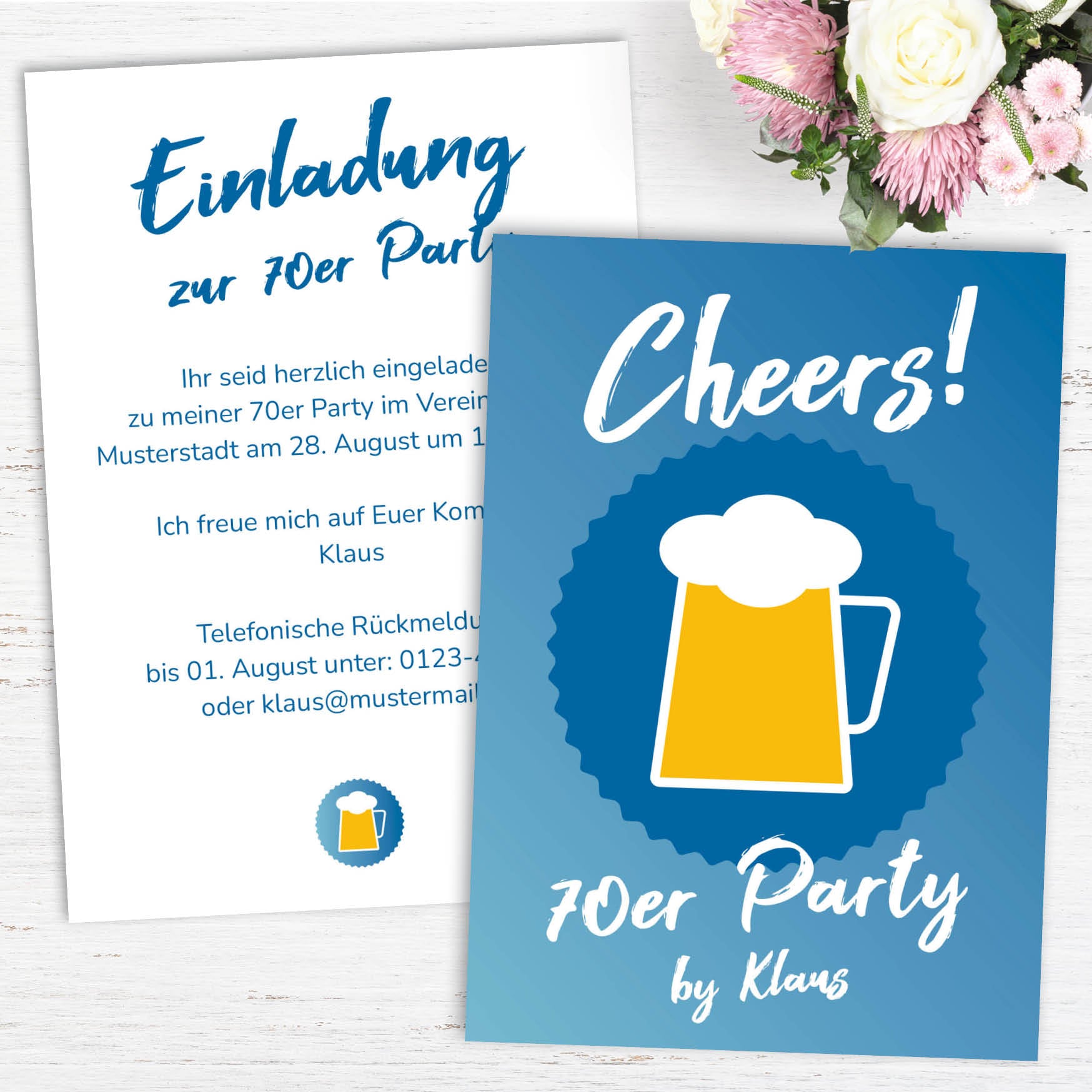 Einladung zum 70. Geburtstag: Cheers - to 70 years